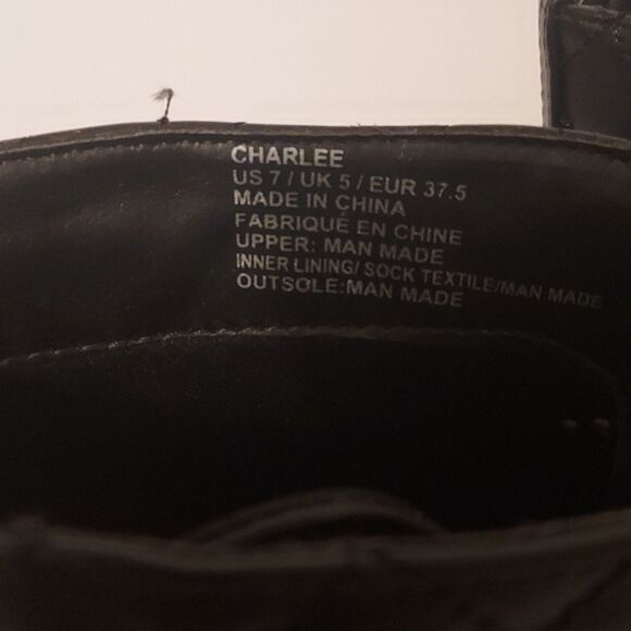 Combat Boots Motorcycle Boots Black Quilted Lace-Up  Size 7 Lug Sole - Picture 3 of 11